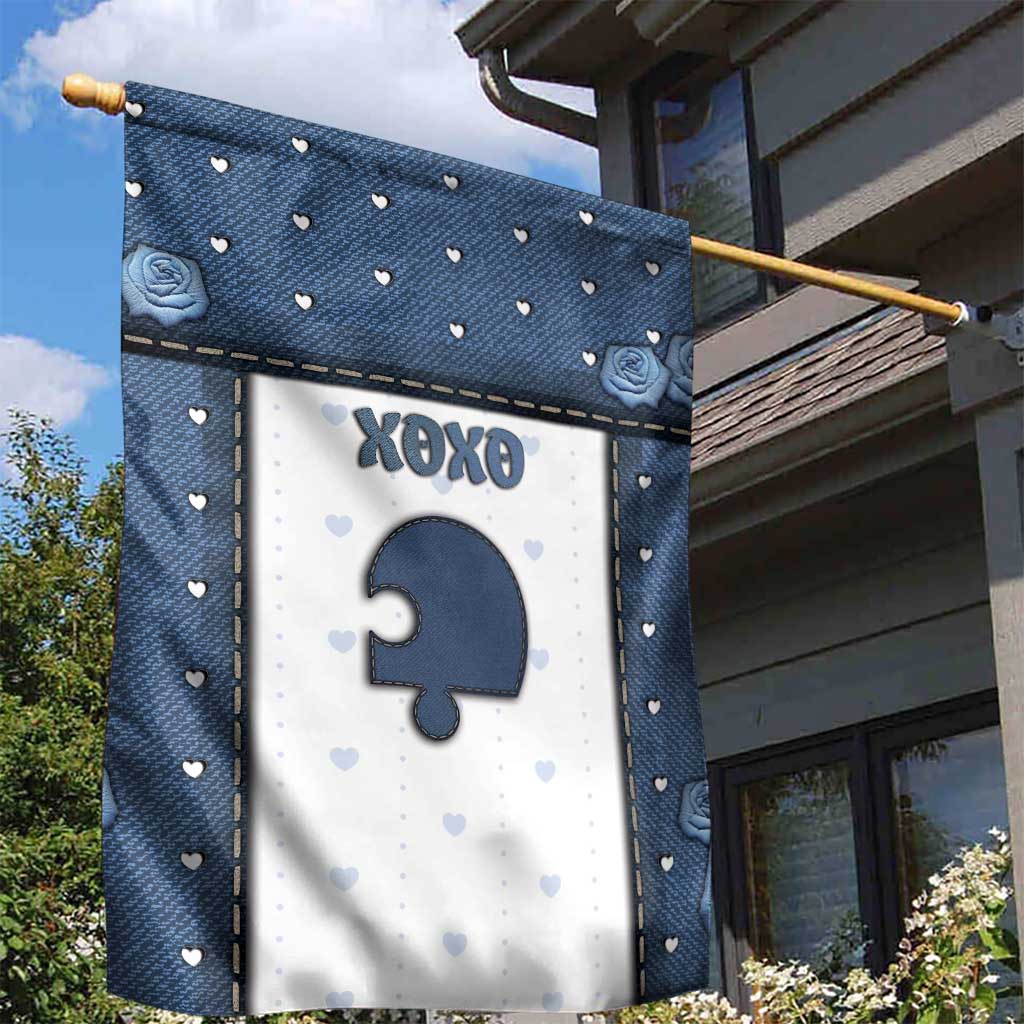 XOXO Valentine's Day Garden Flag Remaining Piece Old Denim Fabric Effect