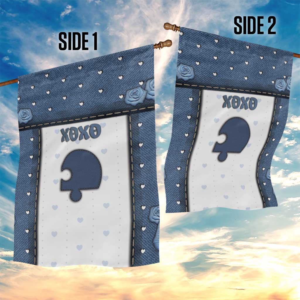 XOXO Valentine's Day Garden Flag Remaining Piece Old Denim Fabric Effect