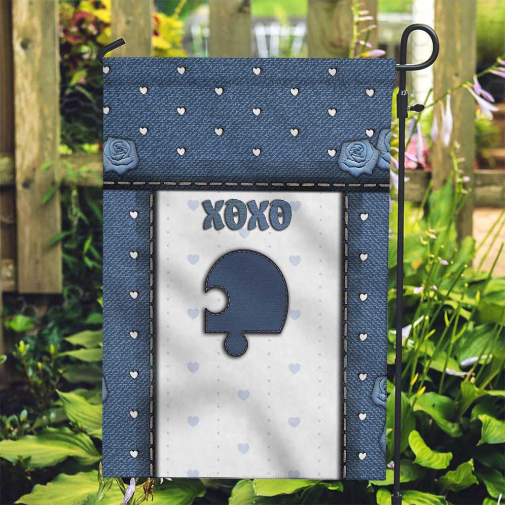 XOXO Valentine's Day Garden Flag Remaining Piece Old Denim Fabric Effect