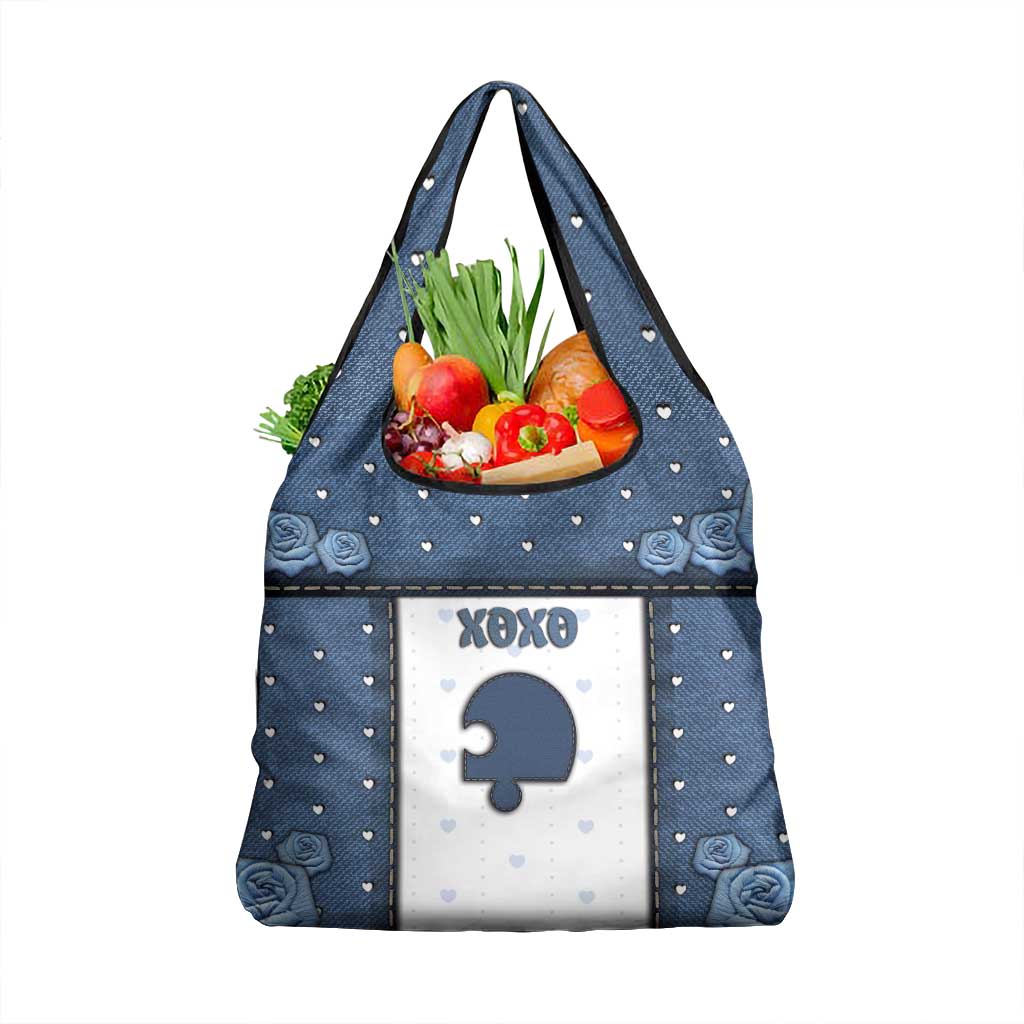XOXO Valentine's Day Grocery Bag Remaining Piece Old Denim Fabric Effect