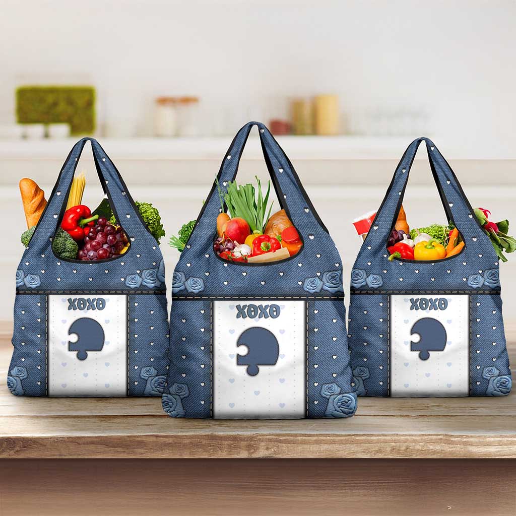 XOXO Valentine's Day Grocery Bag Remaining Piece Old Denim Fabric Effect
