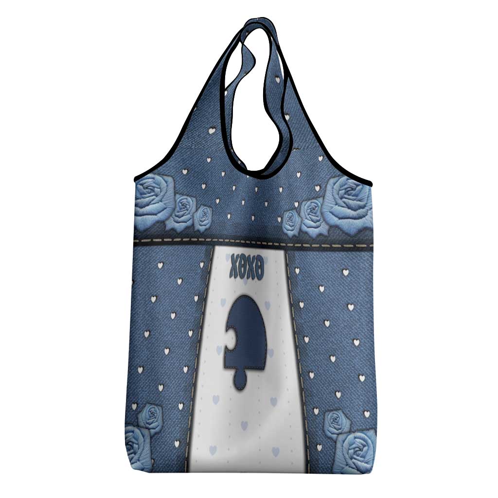 XOXO Valentine's Day Grocery Bag Remaining Piece Old Denim Fabric Effect