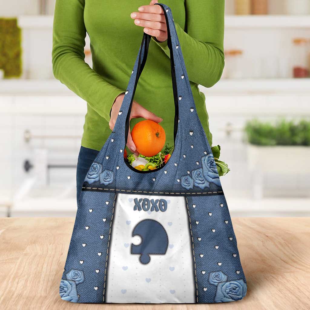 XOXO Valentine's Day Grocery Bag Remaining Piece Old Denim Fabric Effect