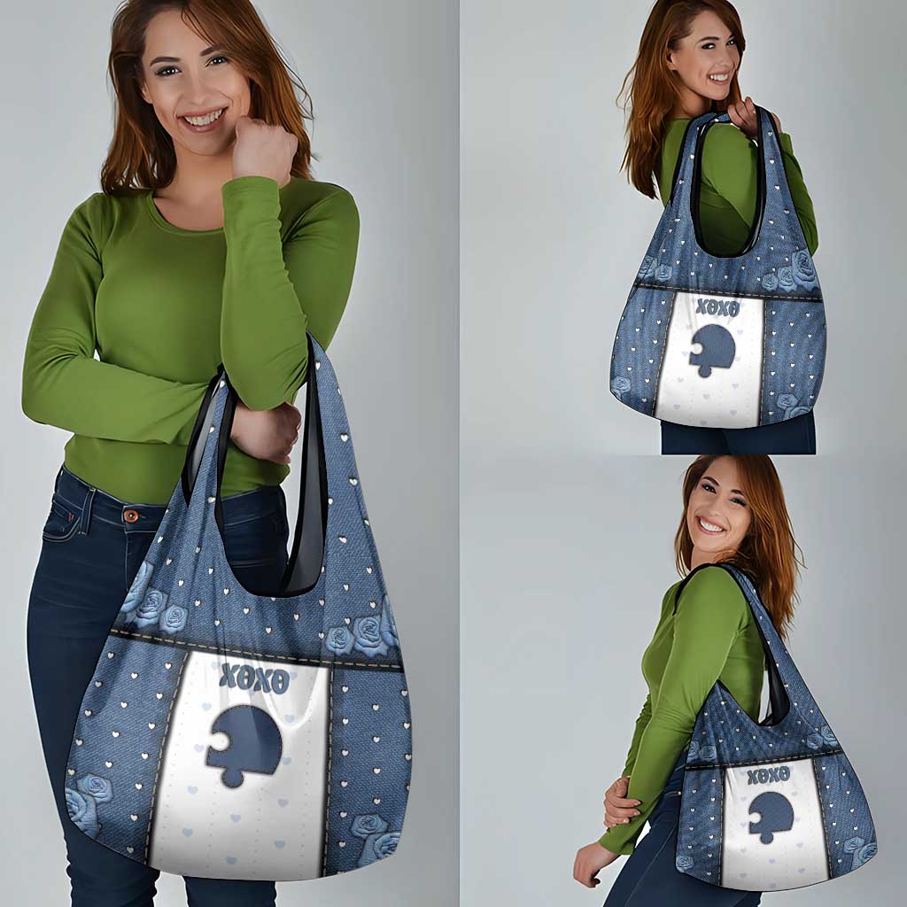 XOXO Valentine's Day Grocery Bag Remaining Piece Old Denim Fabric Effect