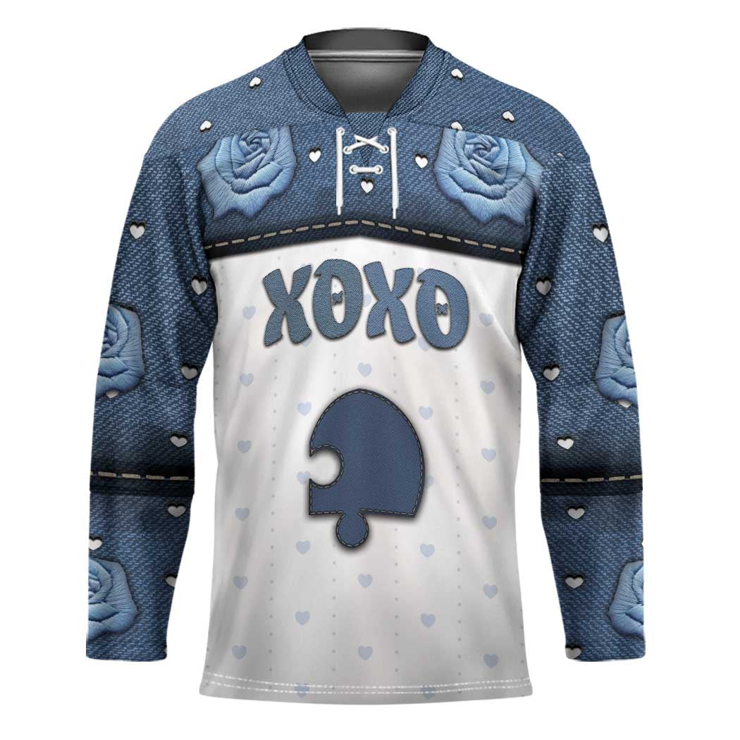 Personalized XOXO Valentine's Day Hockey Jersey Remaining Piece Old Denim Fabric Effect