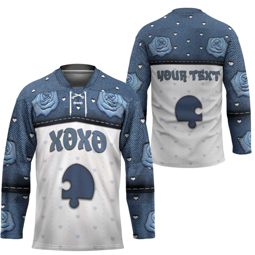 Personalized XOXO Valentine's Day Hockey Jersey Remaining Piece Old Denim Fabric Effect