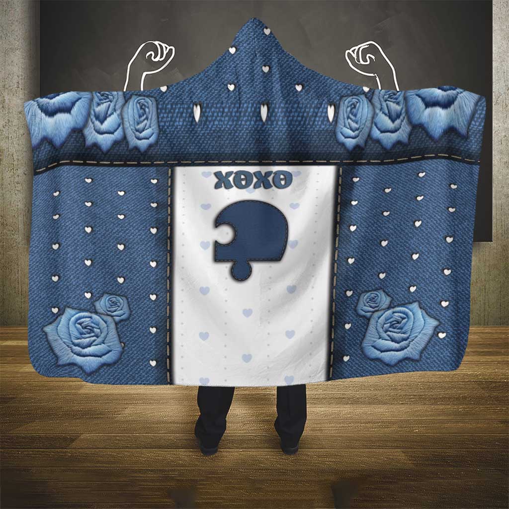 XOXO Valentine's Day Hooded Blanket Remaining Piece Old Denim Fabric Effect