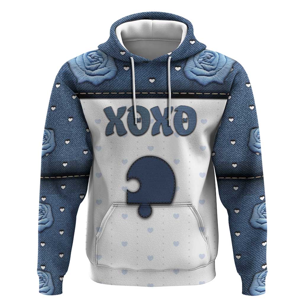 Personalized XOXO Valentine's Day Hoodie Remaining Piece Old Denim Fabric Effect