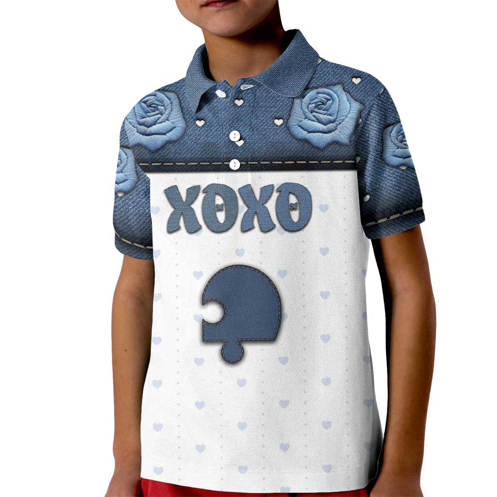 Personalized XOXO Valentine's Day Kid Polo Shirt Remaining Piece Old Denim Fabric Effect