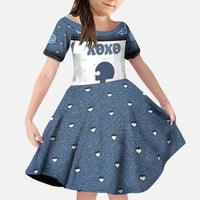 Personalized XOXO Valentine's Day Kid Short Sleeve Dress Remaining Piece Old Denim Fabric Effect