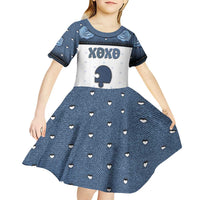 Personalized XOXO Valentine's Day Kid Short Sleeve Dress Remaining Piece Old Denim Fabric Effect