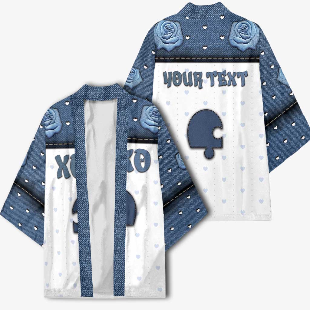 Personalized XOXO Valentine's Day Kimono Remaining Piece Old Denim Fabric Effect