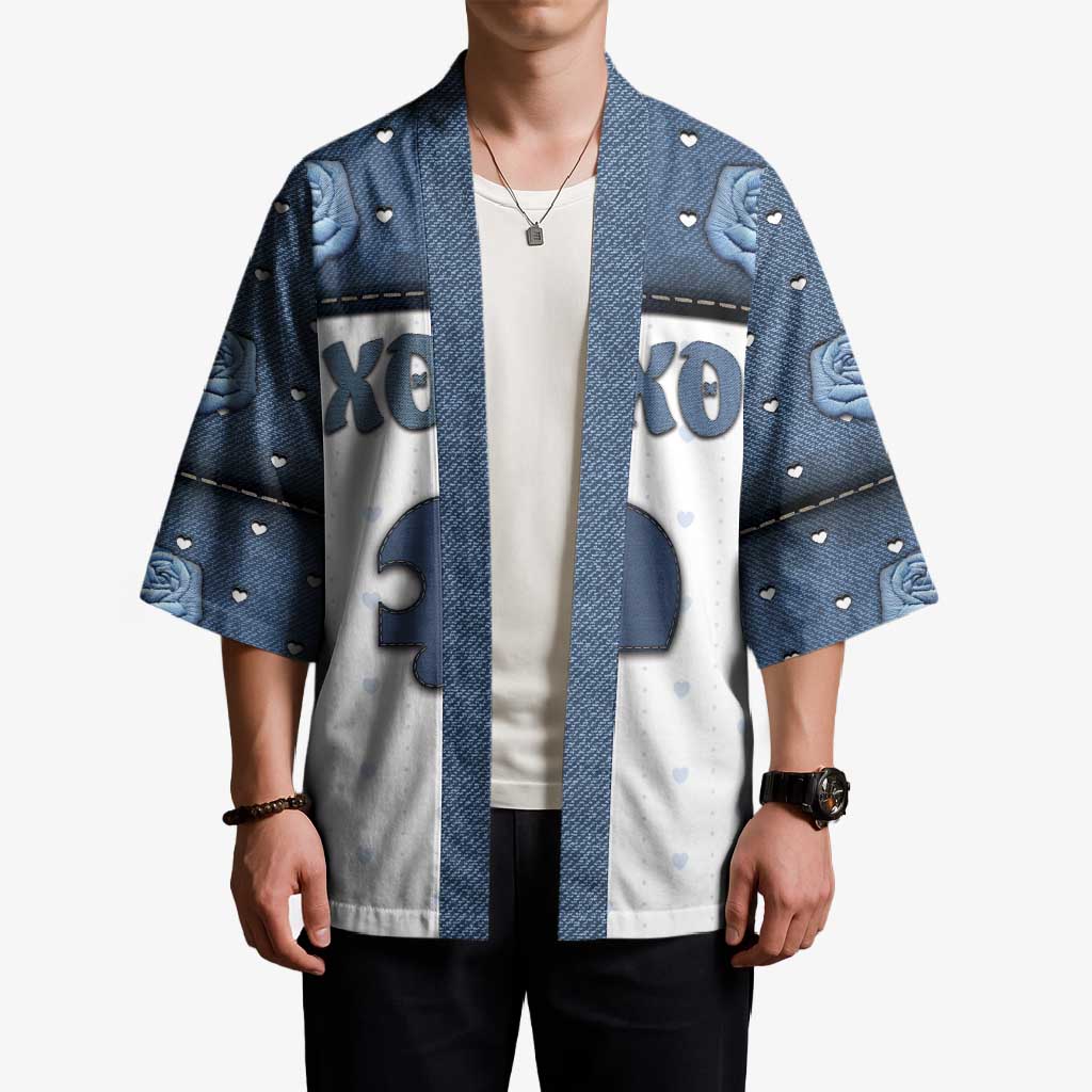 Personalized XOXO Valentine's Day Kimono Remaining Piece Old Denim Fabric Effect