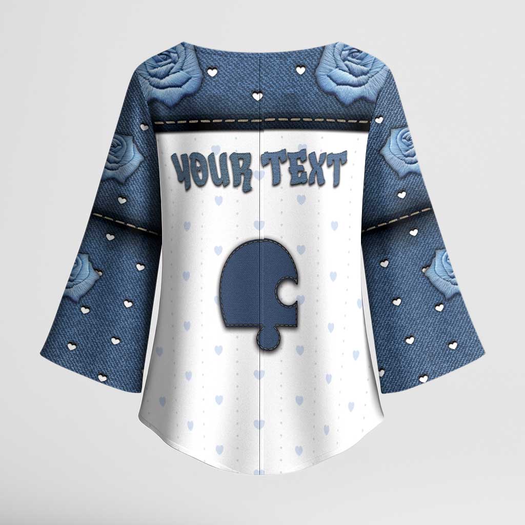 Personalized XOXO Valentine's Day Kimono Sleeve Blouse Remaining Piece Old Denim Fabric Effect