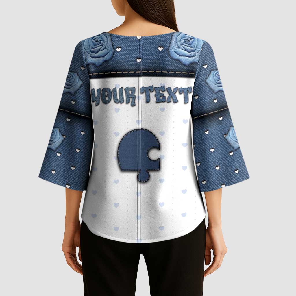 Personalized XOXO Valentine's Day Kimono Sleeve Blouse Remaining Piece Old Denim Fabric Effect