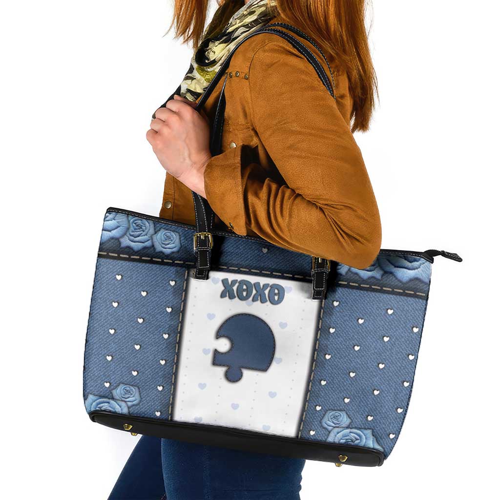 XOXO Valentine's Day Leather Tote Bag Remaining Piece Old Denim Fabric Effect