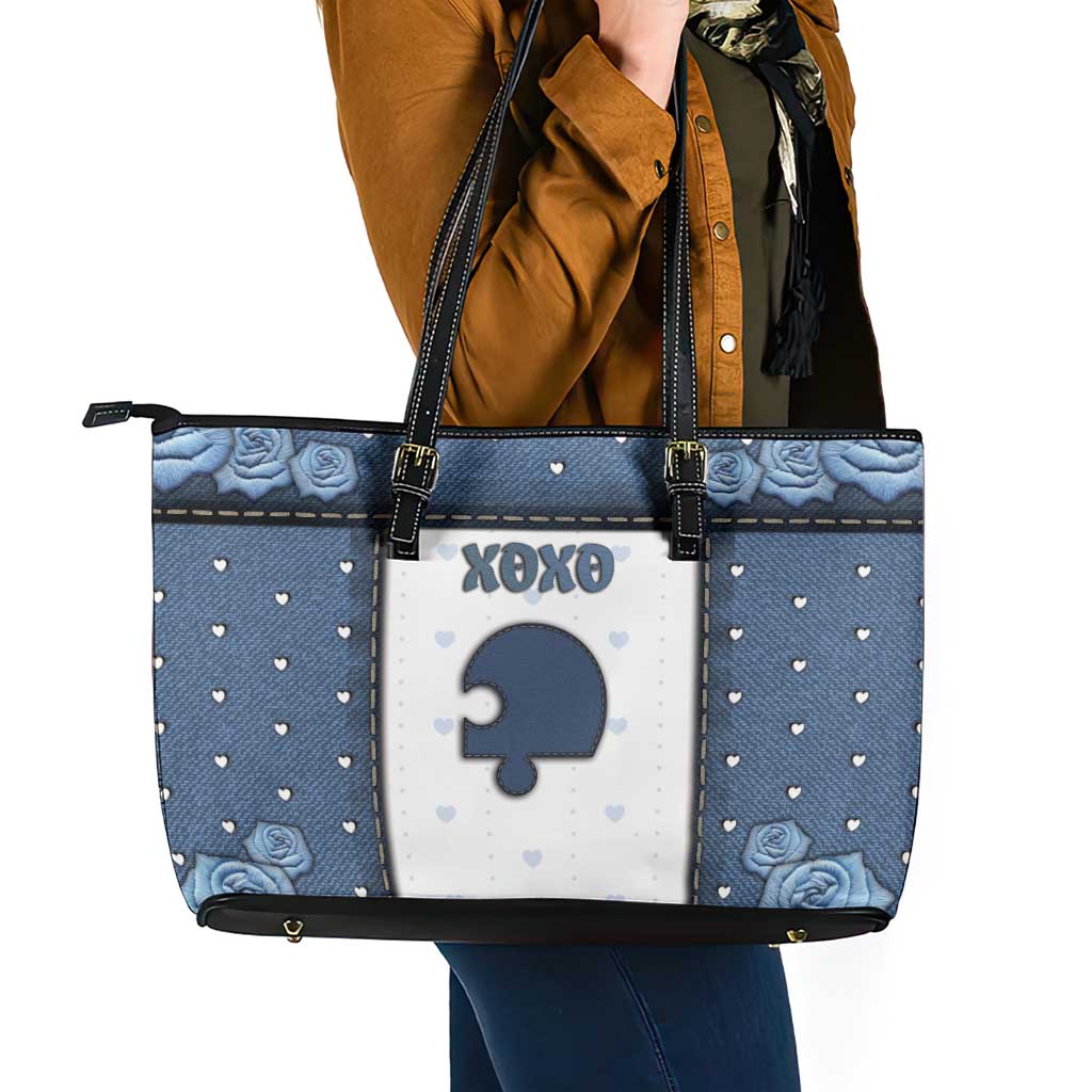 XOXO Valentine's Day Leather Tote Bag Remaining Piece Old Denim Fabric Effect