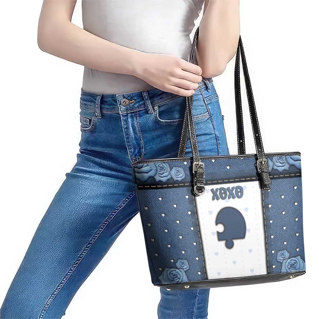 XOXO Valentine's Day Leather Tote Bag Remaining Piece Old Denim Fabric Effect