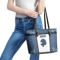 XOXO Valentine's Day Leather Tote Bag Remaining Piece Old Denim Fabric Effect
