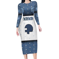 Personalized XOXO Valentine's Day Long Sleeve Bodycon Dress Remaining Piece Old Denim Fabric Effect