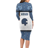 Personalized XOXO Valentine's Day Long Sleeve Bodycon Dress Remaining Piece Old Denim Fabric Effect