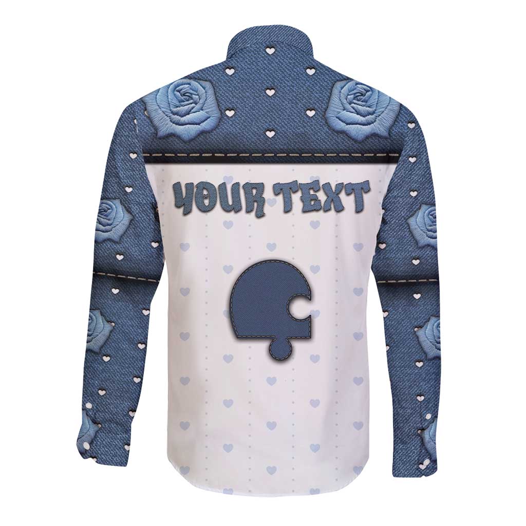 Personalized XOXO Valentine's Day Long Sleeve Button Shirt Remaining Piece Old Denim Fabric Effect