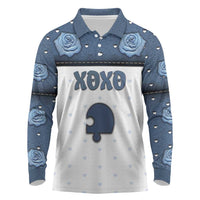 Personalized XOXO Valentine's Day Long Sleeve Polo Shirt Remaining Piece Old Denim Fabric Effect