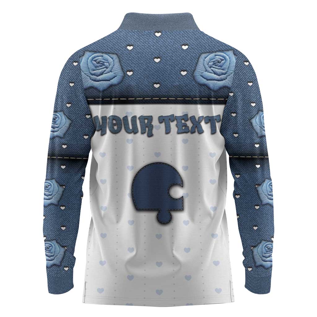 Personalized XOXO Valentine's Day Long Sleeve Polo Shirt Remaining Piece Old Denim Fabric Effect