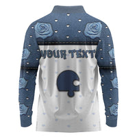 Personalized XOXO Valentine's Day Long Sleeve Polo Shirt Remaining Piece Old Denim Fabric Effect