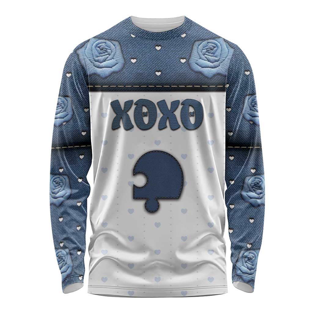 Personalized XOXO Valentine's Day Long Sleeve Shirt Remaining Piece Old Denim Fabric Effect