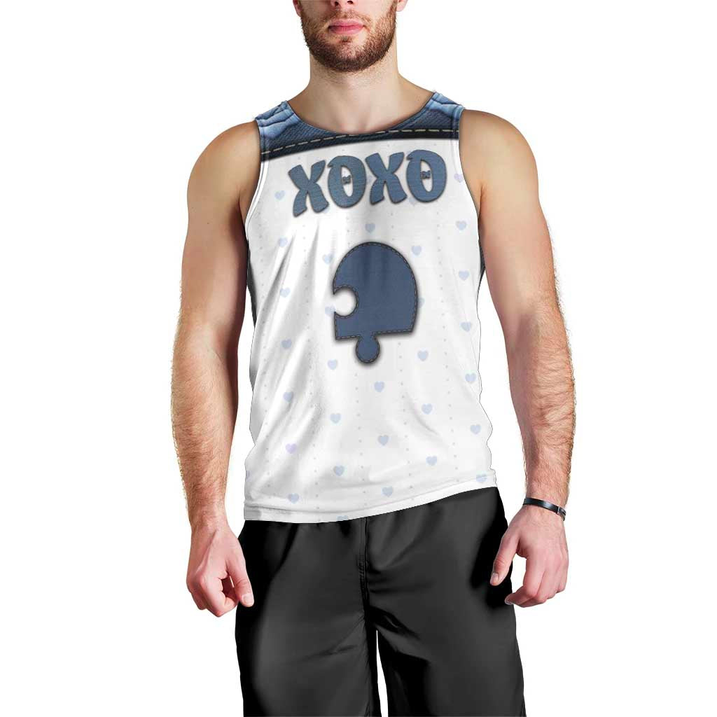 Personalized XOXO Valentine's Day Men Tank Top Remaining Piece Old Denim Fabric Effect