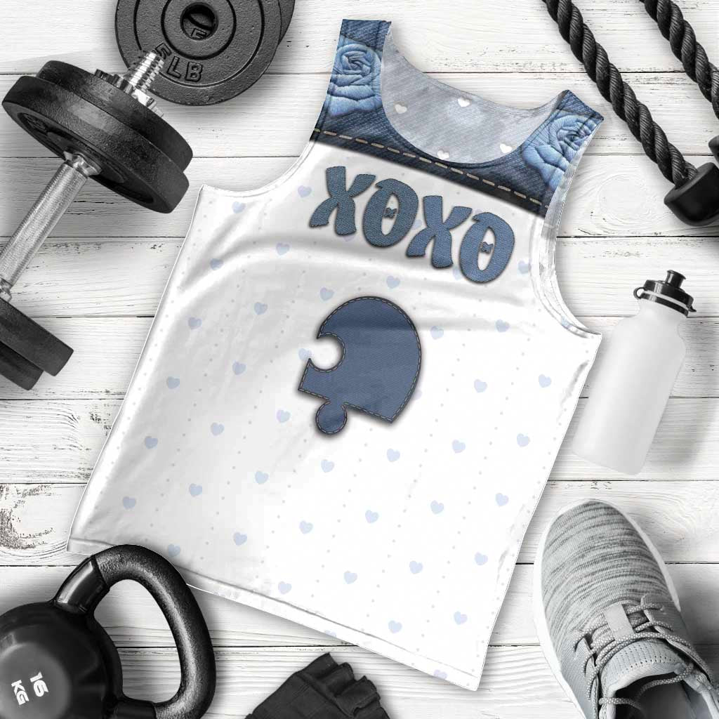 Personalized XOXO Valentine's Day Men Tank Top Remaining Piece Old Denim Fabric Effect