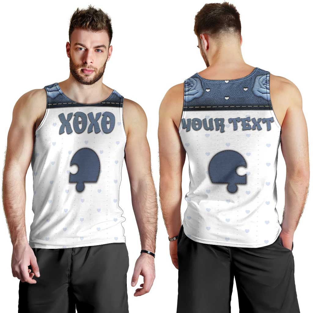 Personalized XOXO Valentine's Day Men Tank Top Remaining Piece Old Denim Fabric Effect