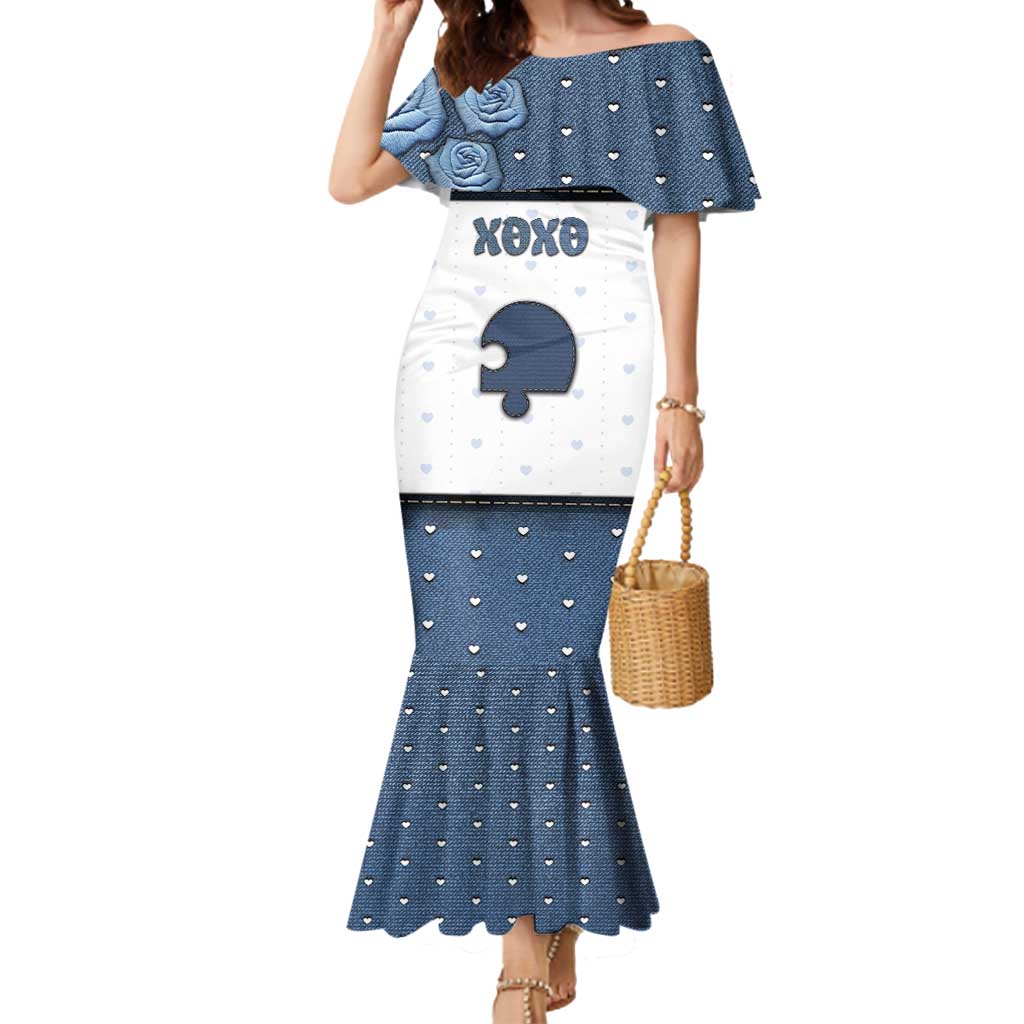 Personalized XOXO Valentine's Day Mermaid Dress Remaining Piece Old Denim Fabric Effect