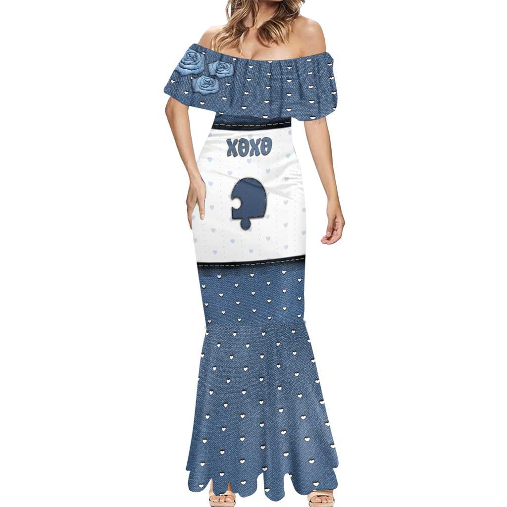 Personalized XOXO Valentine's Day Mermaid Dress Remaining Piece Old Denim Fabric Effect