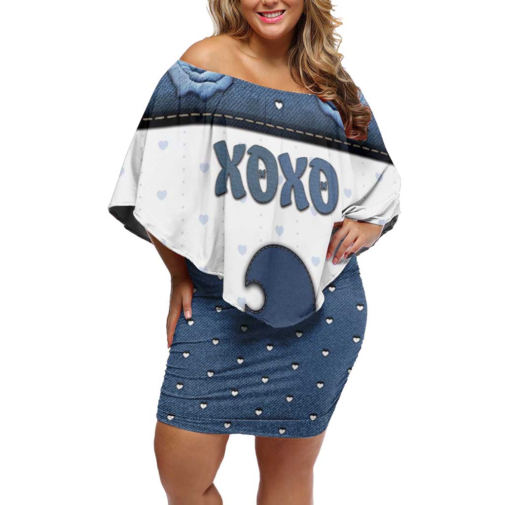 Personalized XOXO Valentine's Day Off Shoulder Short Dress Remaining Piece Old Denim Fabric Effect