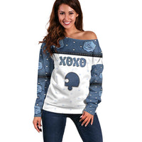 Personalized XOXO Valentine's Day Off Shoulder Sweater Remaining Piece Old Denim Fabric Effect