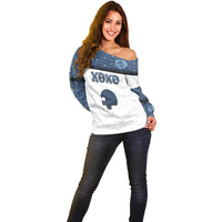 Personalized XOXO Valentine's Day Off Shoulder Sweater Remaining Piece Old Denim Fabric Effect