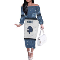 Personalized XOXO Valentine's Day Off The Shoulder Long Sleeve Dress Remaining Piece Old Denim Fabric Effect