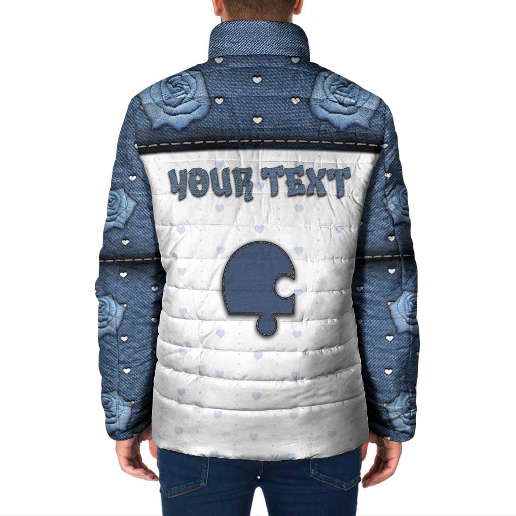 Personalized XOXO Valentine's Day Padded Jacket Remaining Piece Old Denim Fabric Effect