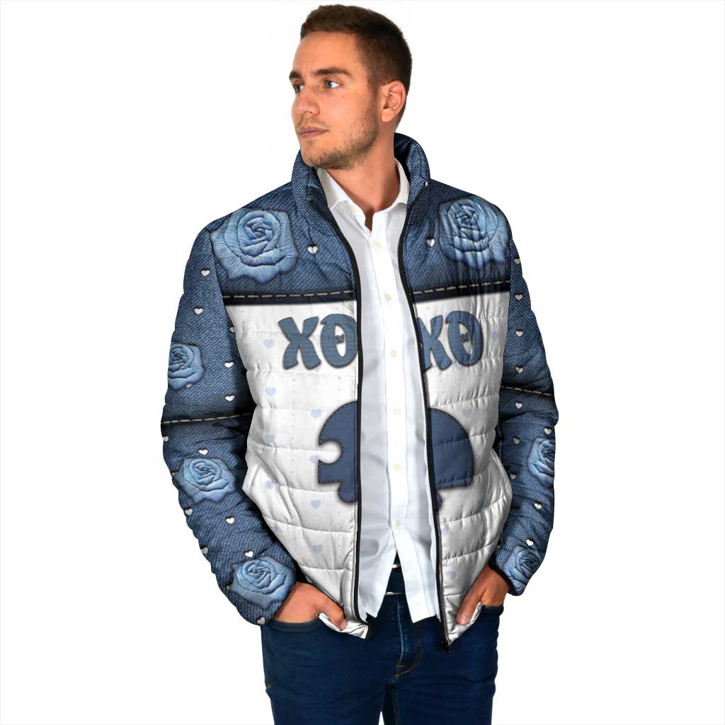 Personalized XOXO Valentine's Day Padded Jacket Remaining Piece Old Denim Fabric Effect