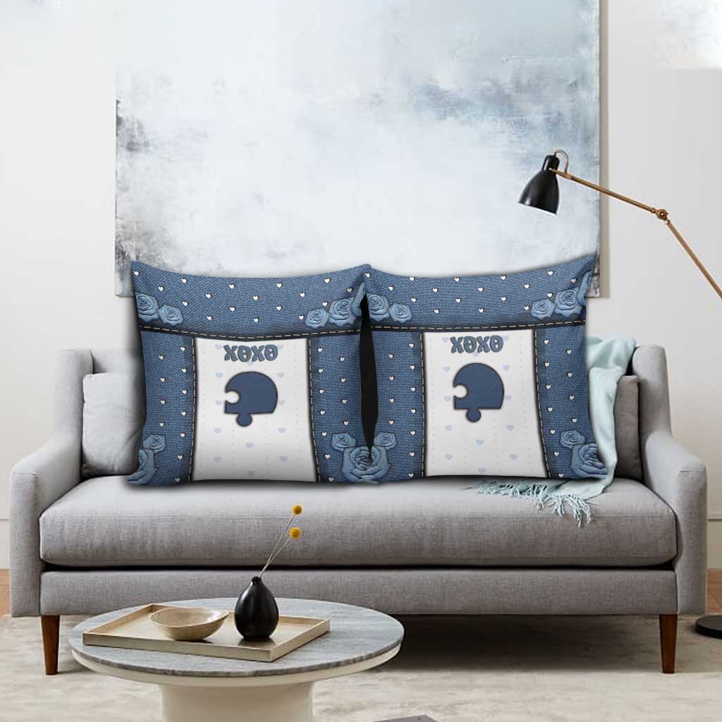 XOXO Valentine's Day Pillow Cover Remaining Piece Old Denim Fabric Effect