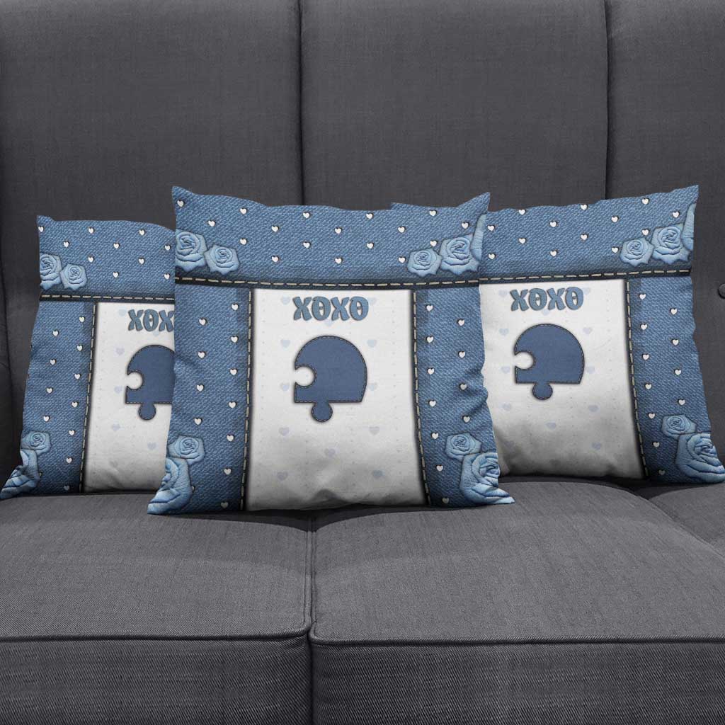 XOXO Valentine's Day Pillow Cover Remaining Piece Old Denim Fabric Effect