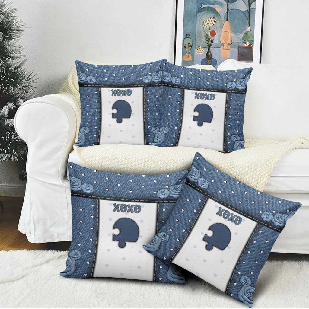 XOXO Valentine's Day Pillow Cover Remaining Piece Old Denim Fabric Effect