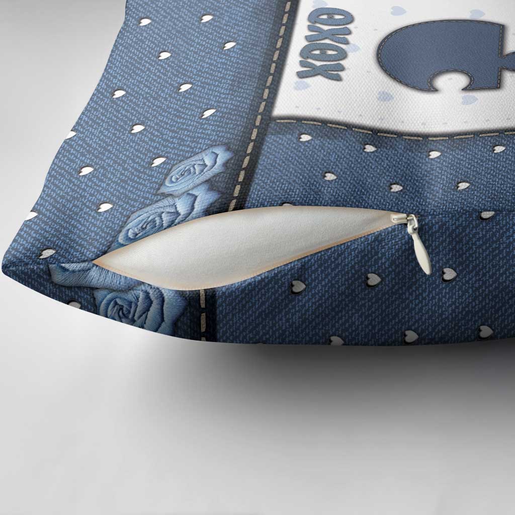 XOXO Valentine's Day Pillow Cover Remaining Piece Old Denim Fabric Effect