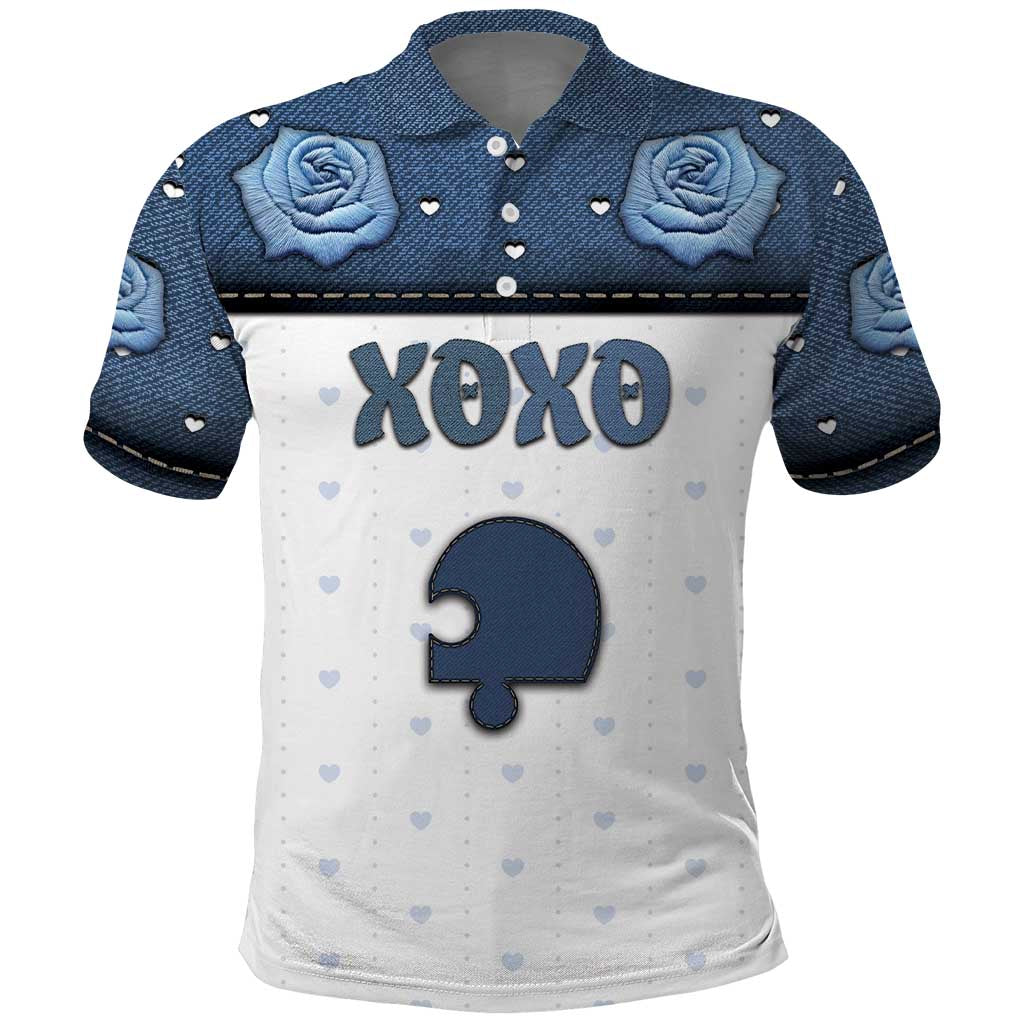 Personalized XOXO Valentine's Day Polo Shirt Remaining Piece Old Denim Fabric Effect