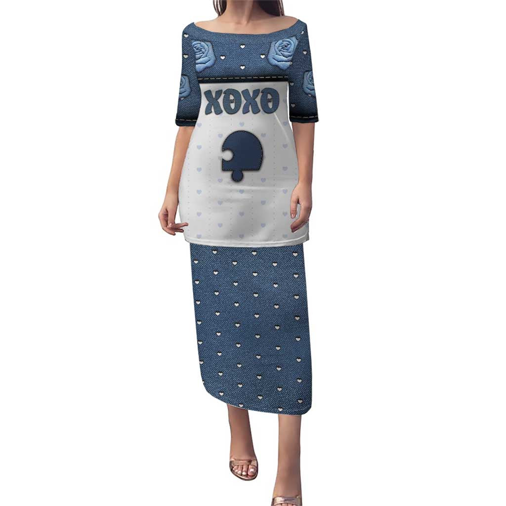 Personalized XOXO Valentine's Day Puletasi Remaining Piece Old Denim Fabric Effect