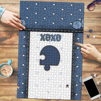 XOXO Valentine's Day Puzzle Remaining Piece Old Denim Fabric Effect