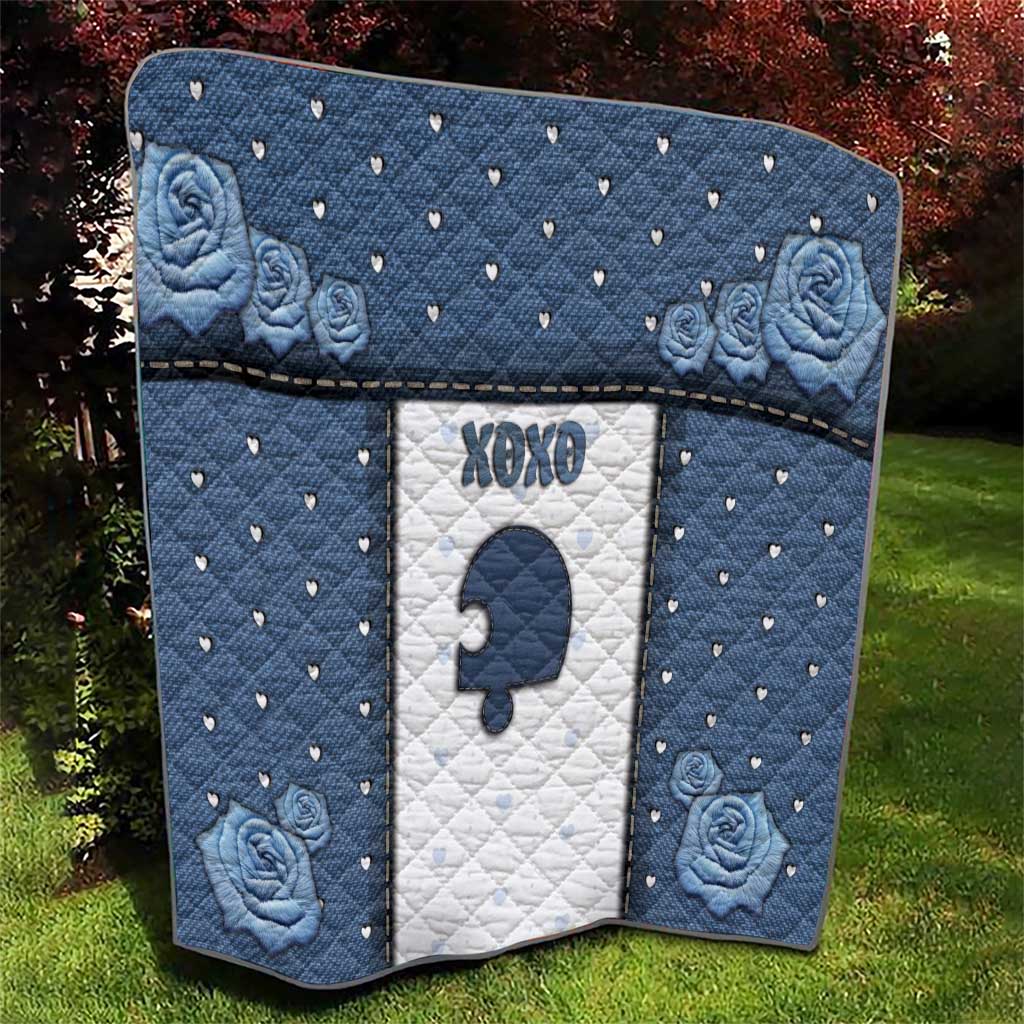 XOXO Valentine's Day Quilt Remaining Piece Old Denim Fabric Effect