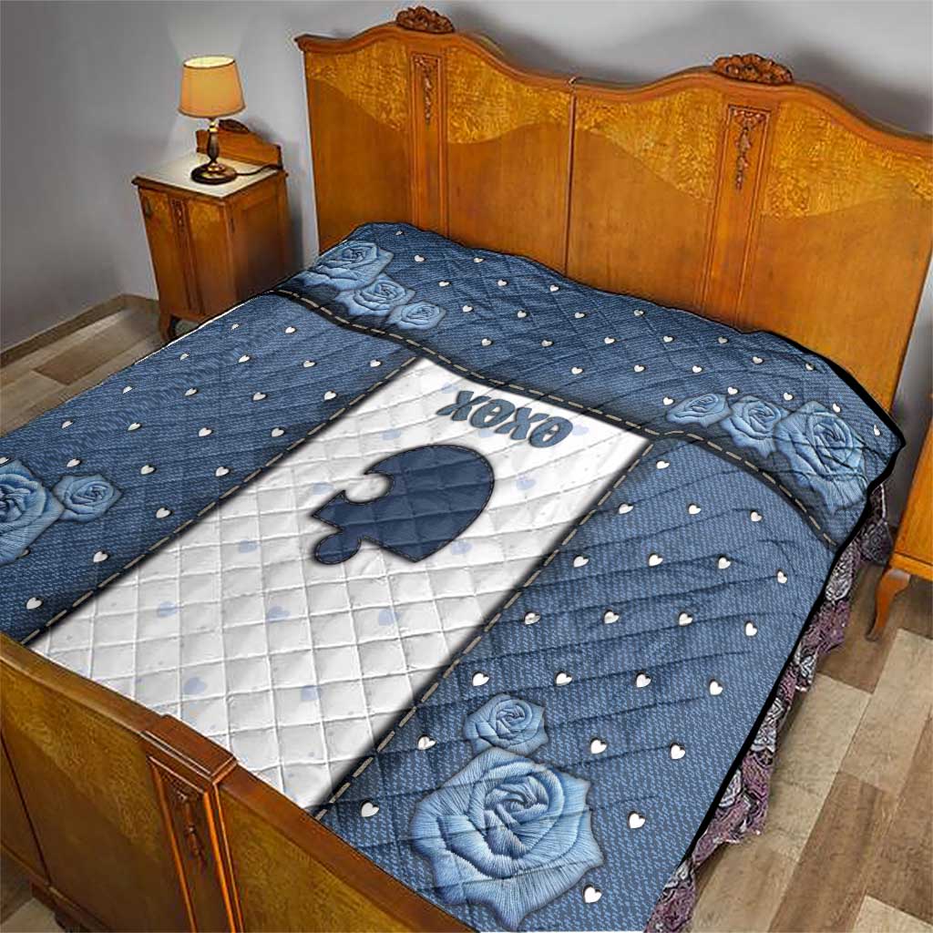 XOXO Valentine's Day Quilt Remaining Piece Old Denim Fabric Effect